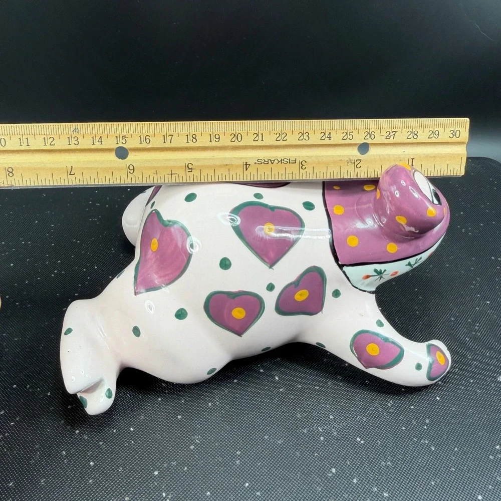 Ganz Bella Casa Ceramic Frog Piggy Bank Hand Painted Hearts Polka Dots Pink
